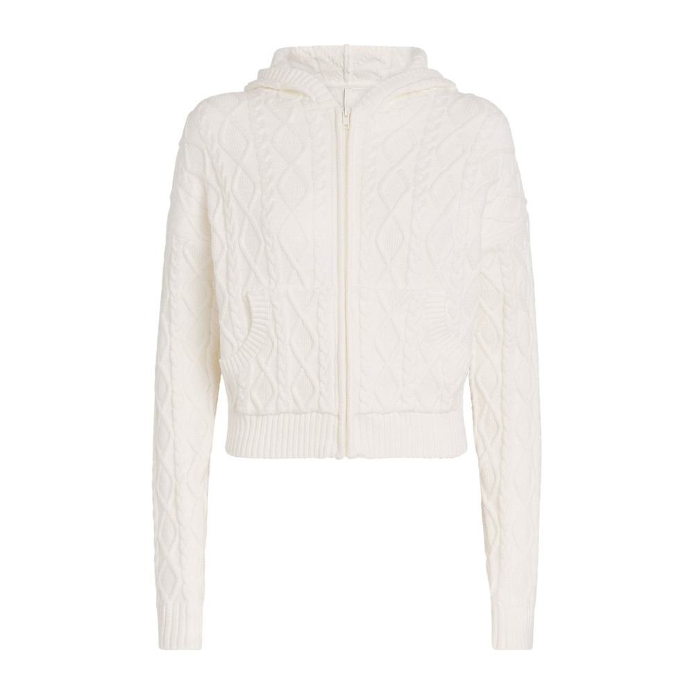Skims Snow Bunny Shop Cable Knit Hoodie LS-LST-10309W Ivory Small